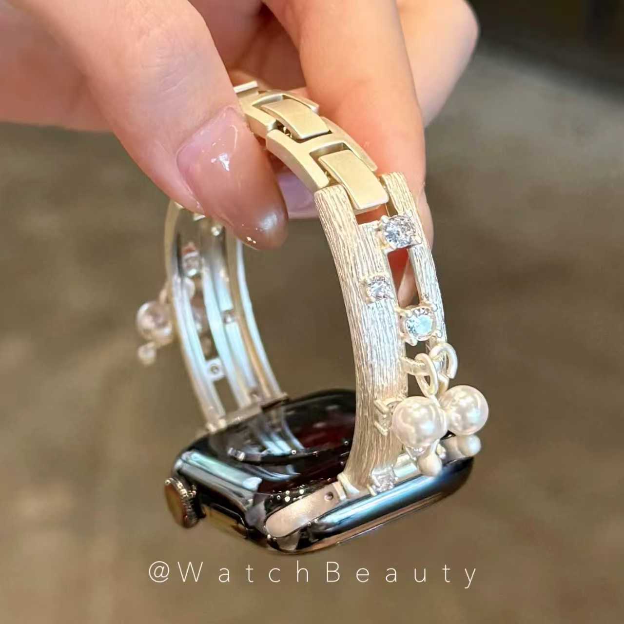 Metal brushed leather watch strap