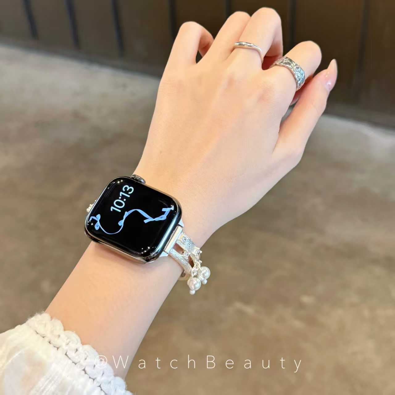 Metal brushed leather watch strap